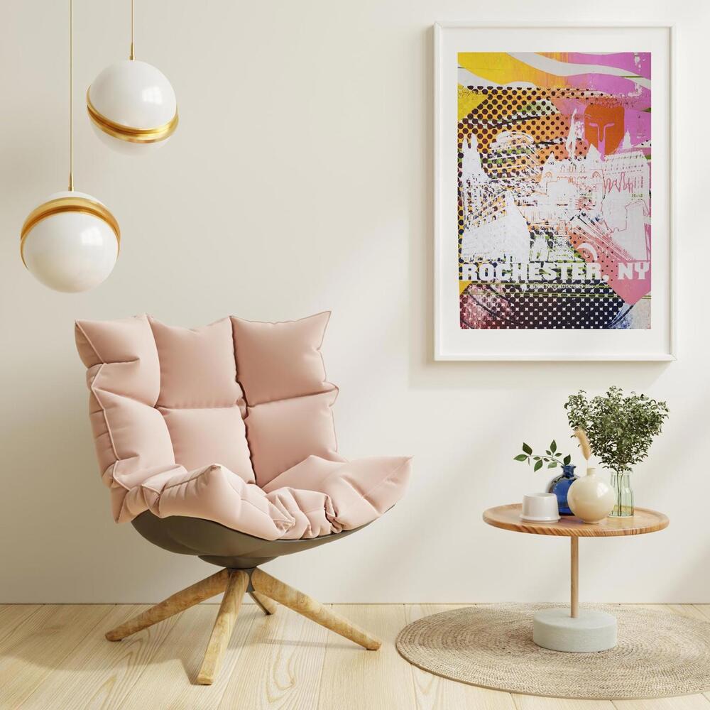 The 'Delphi' Monoprint Poster of the Rochester, NY Skyline Poster. 13 x 19"
